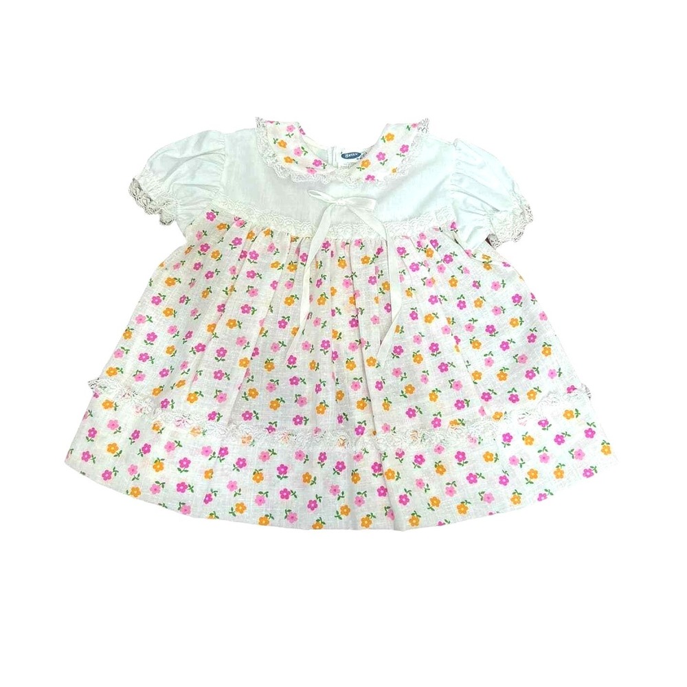 Bryan Floral Dress Kids‎ Large Vintage Lace Trim Peter Pan Collar White